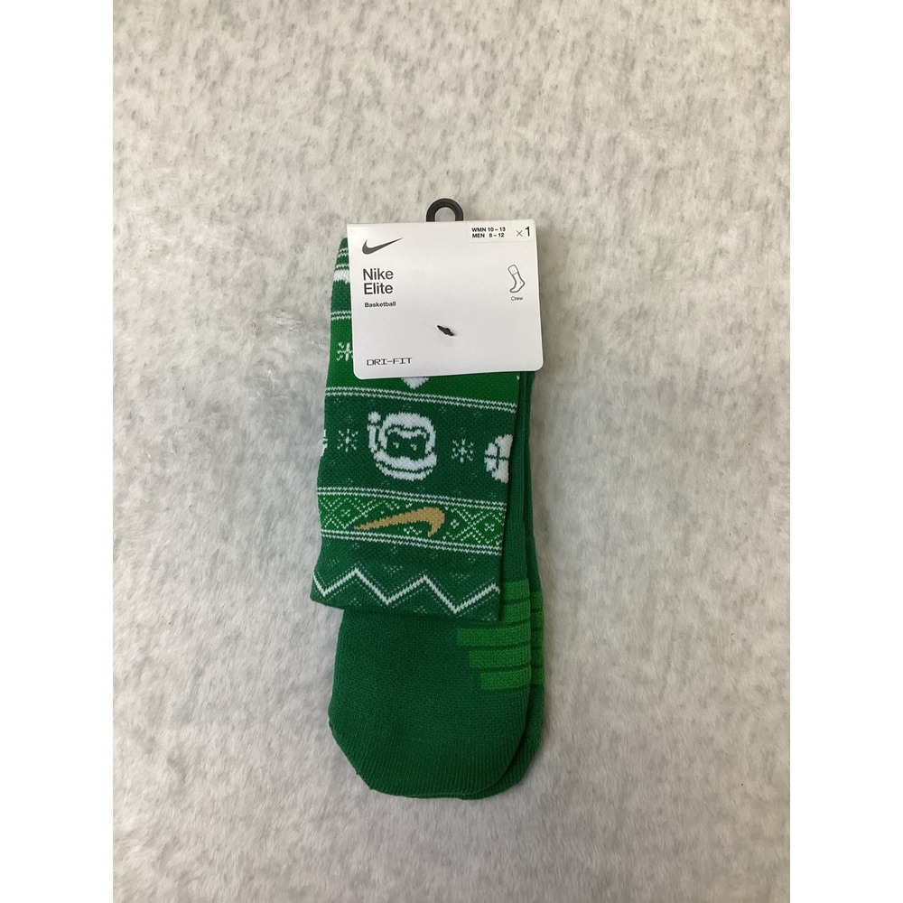 Nike Elite Basketball Crew Socks Green Holiday Christmas Men 8-12 L   SX7866-312